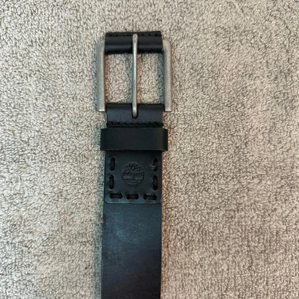 Timberland Mens Genuine Leather Belt Black Silver Buckle Size 36 Casual Rugged